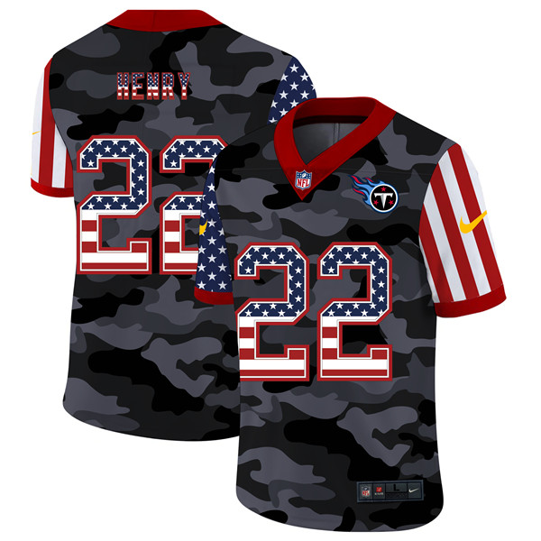 Men's Tennessee Titans #22 Derrick Henry 2020 Camo USA Flag Limited Stitched Jersey Men's Tennessee Titans #22 Derrick Henry 2020 Camo USA Flag Limited Stitched Jersey